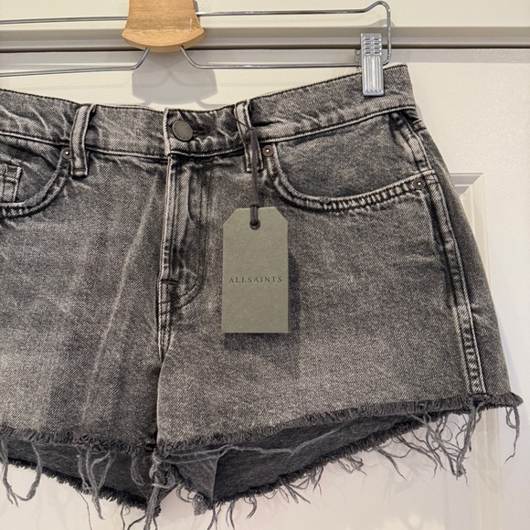 BNWT All Saints Y2K Lea High Waist Frayed Hem Distressed Denim Shorts, US 28, - Picture 2 of 13